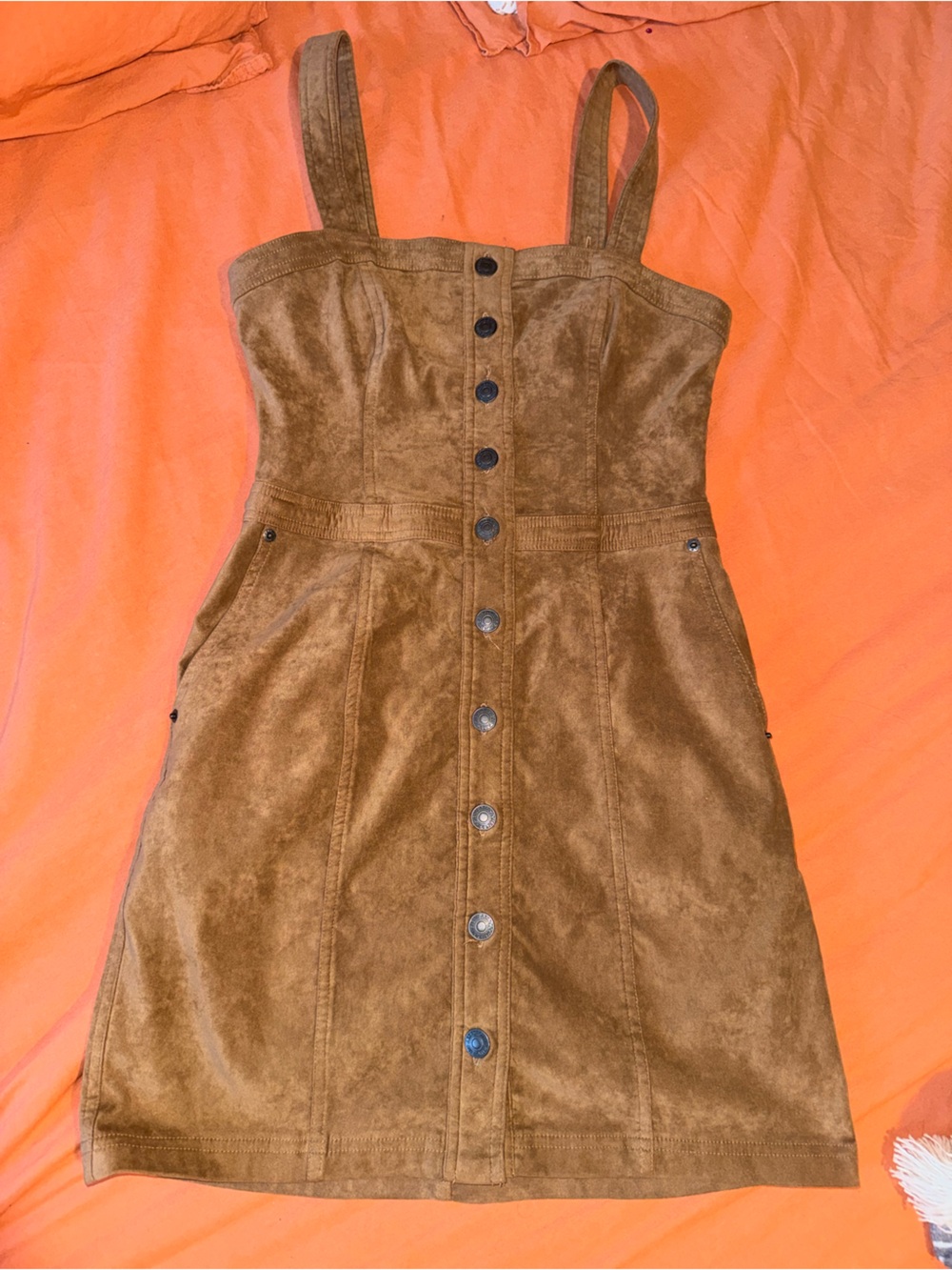 Abercrombie & Fitch Brown Faux Suede Button-Front Corset Dress